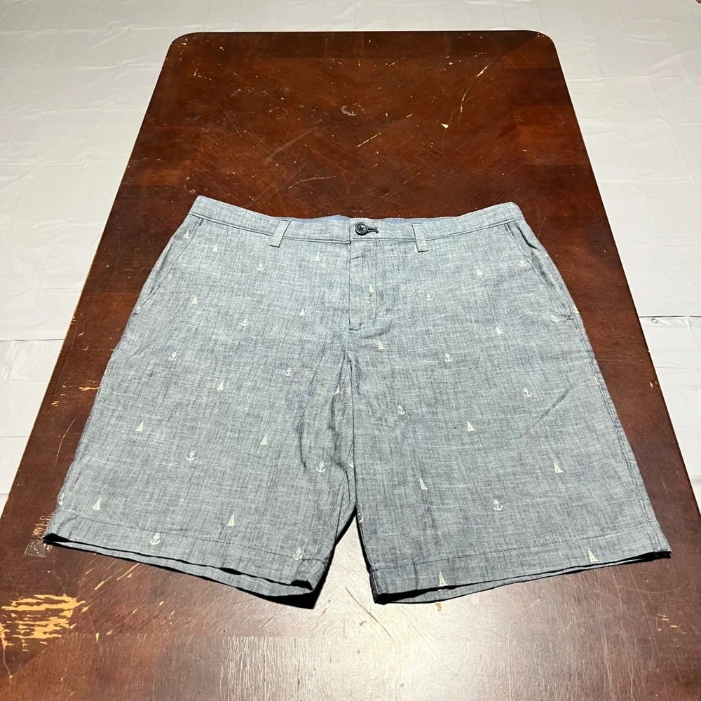 Banana Republic Aiden Shorts 35 Mens Sailing Blue Nautical Anchor Sailboat Slim